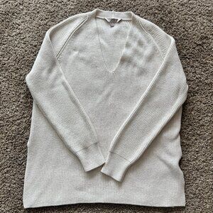 Athleta Oversized Merino Wool Blend Knit V-Neck Sweater Cream Size XS